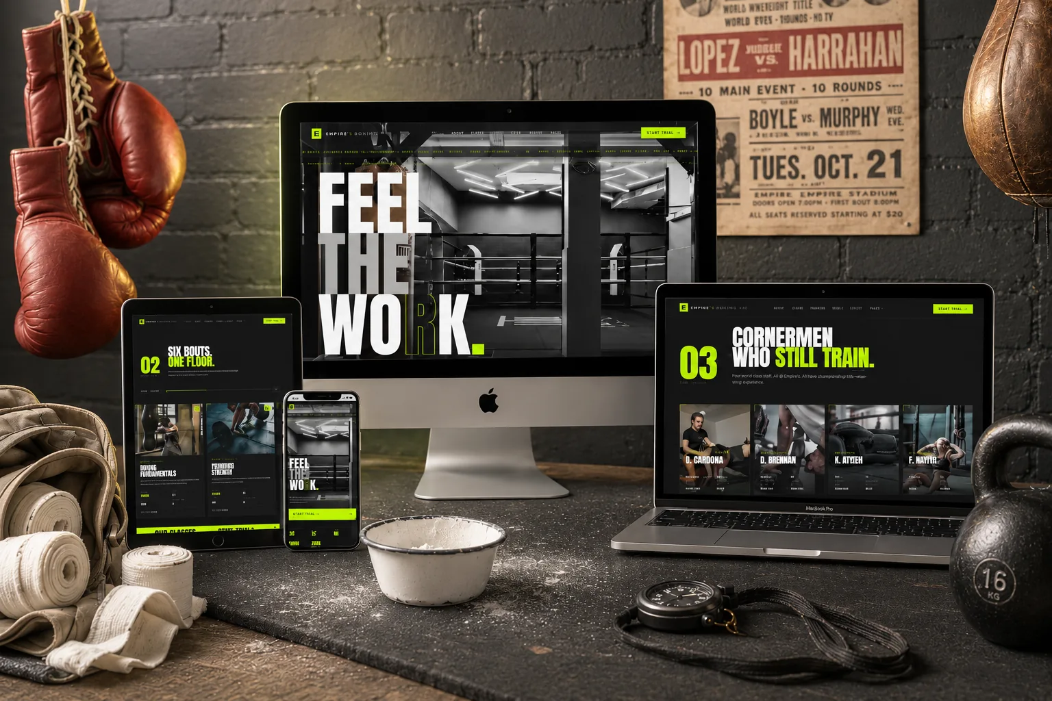 BOXWORKS Athletic Co. site shown across phone, tablet, and desktop